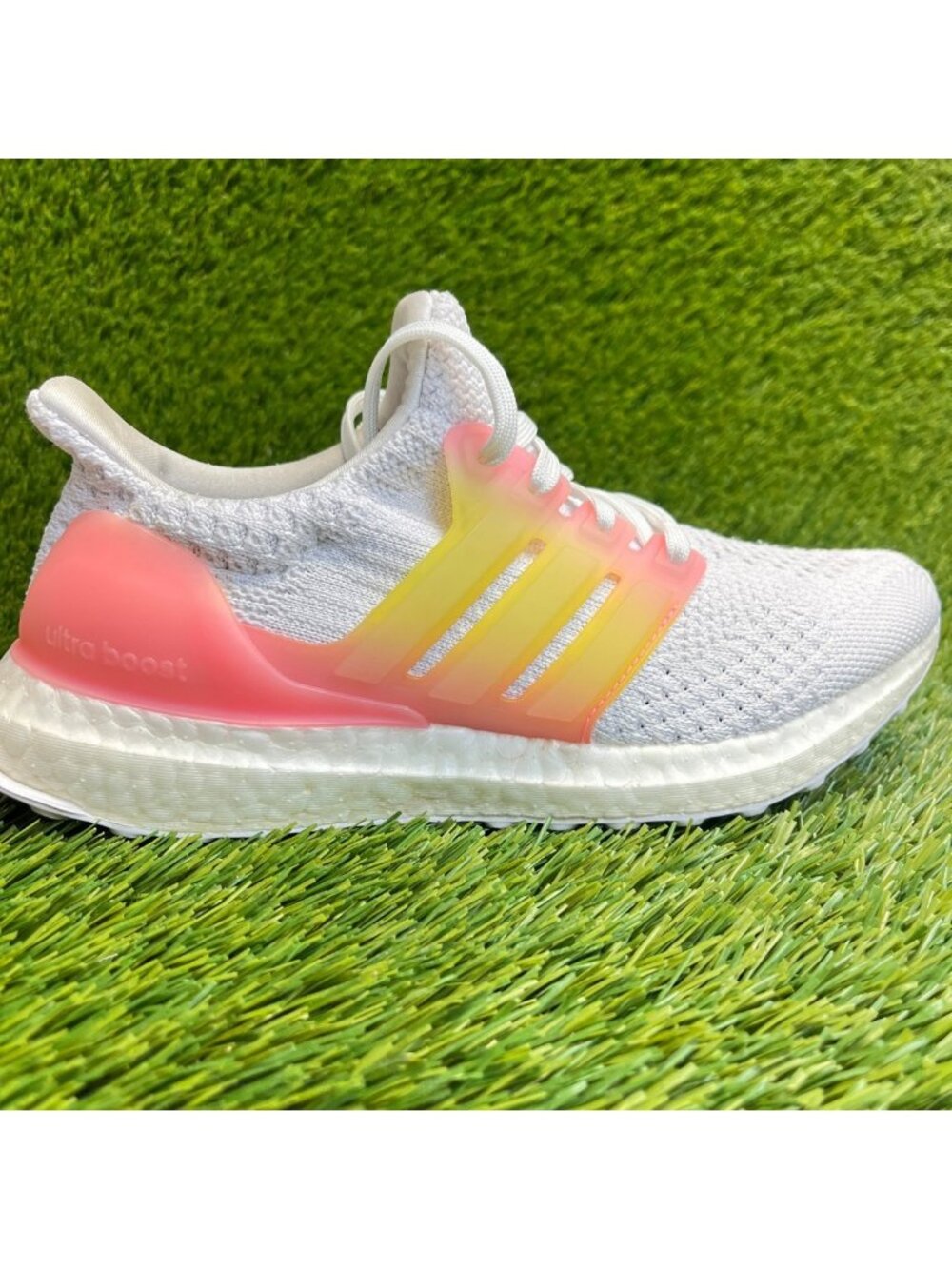 Adidas UltraBoost 5.0 DNA Girls Size 5Y White Pink Yellow Running Shoes Sneakers